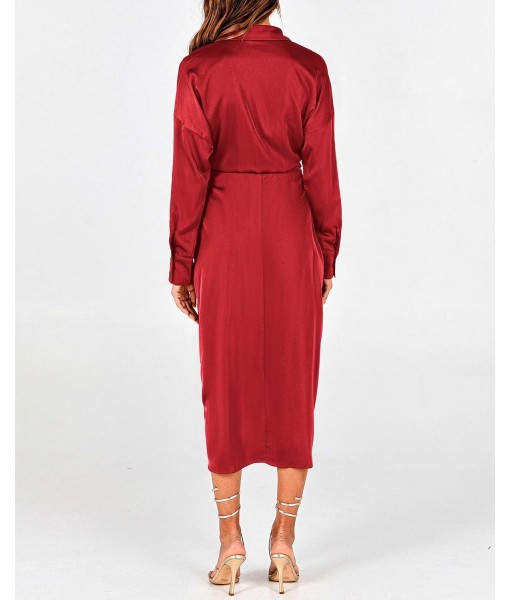BTFBM Maxi Dresses for Women Fall 2025 Long Sleeve Lapel Neck Button Down Elegant Satin Belted Ruched Summer Shirt Dress