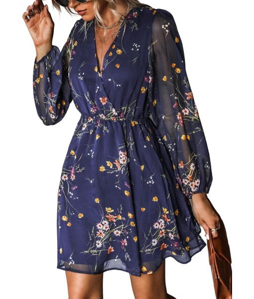 CUPSHE Women's Mini Dresses Casual Spring V Neck Chiffon Long Peasant Sleeves Flowy Summer Dress