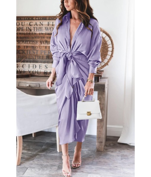 BTFBM Maxi Dresses for Women Fall 2025 Long Sleeve Lapel Neck Button Down Elegant Satin Belted Ruched Summer Shirt Dress