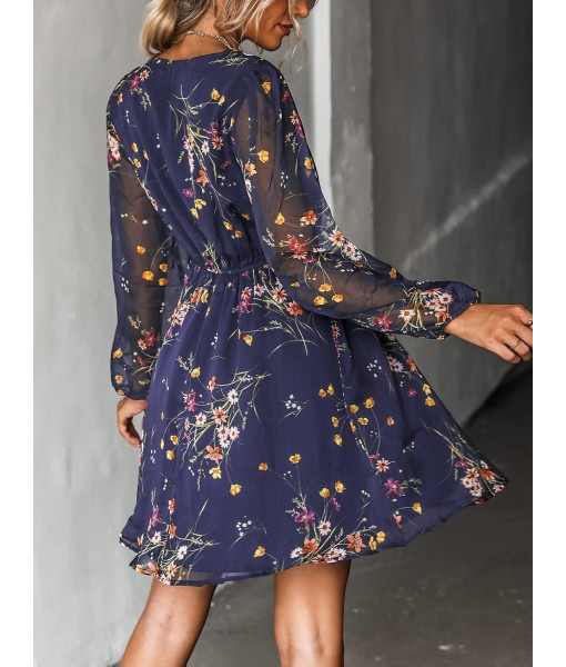 CUPSHE Women's Mini Dresses Casual Spring V Neck Chiffon Long Peasant Sleeves Flowy Summer Dress