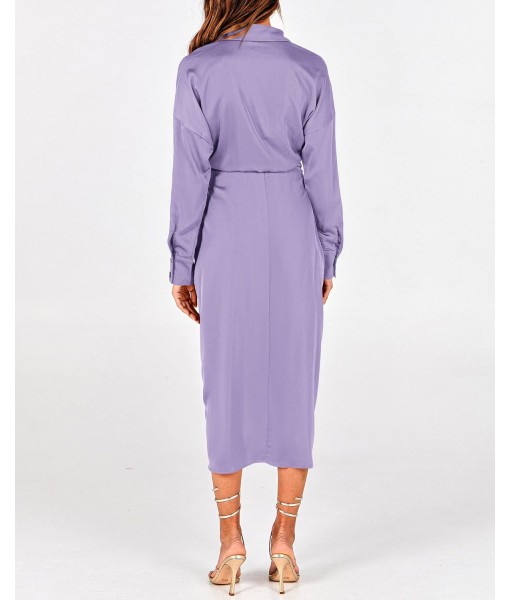 BTFBM Maxi Dresses for Women Fall 2025 Long Sleeve Lapel Neck Button Down Elegant Satin Belted Ruched Summer Shirt Dress