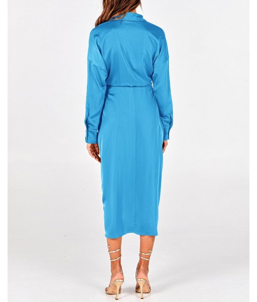 BTFBM Maxi Dresses for Women Fall 2025 Long Sleeve Lapel Neck Button Down Elegant Satin Belted Ruched Summer Shirt Dress