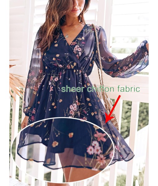 CUPSHE Women's Mini Dresses Casual Spring V Neck Chiffon Long Peasant Sleeves Flowy Summer Dress