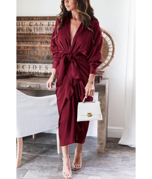 BTFBM Maxi Dresses for Women Fall 2025 Long Sleeve Lapel Neck Button Down Elegant Satin Belted Ruched Summer Shirt Dress