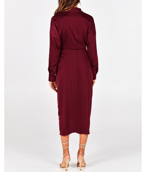 BTFBM Maxi Dresses for Women Fall 2025 Long Sleeve Lapel Neck Button Down Elegant Satin Belted Ruched Summer Shirt Dress