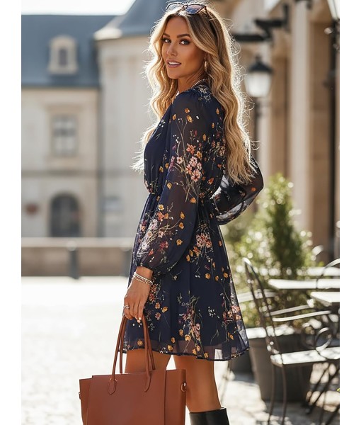 CUPSHE Women's Mini Dresses Casual Spring V Neck Chiffon Long Peasant Sleeves Flowy Summer Dress