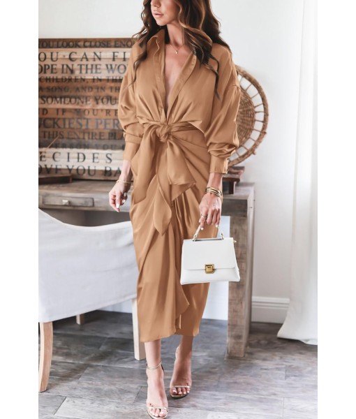 BTFBM Maxi Dresses for Women Fall 2025 Long Sleeve Lapel Neck Button Down Elegant Satin Belted Ruched Summer Shirt Dress