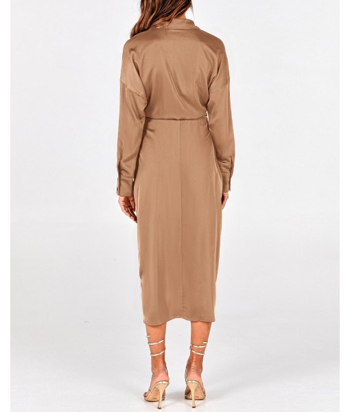 BTFBM Maxi Dresses for Women Fall 2025 Long Sleeve Lapel Neck Button Down Elegant Satin Belted Ruched Summer Shirt Dress