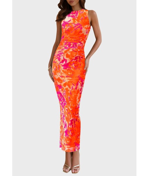 PRETTYGARDEN Wedding Guest Dresses for Women 2025 Summer Spring Floral Bodycon Sleeveless Mesh Maxi Long Dress
