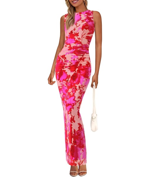 PRETTYGARDEN Wedding Guest Dresses for Women 2025 Summer Spring Floral Bodycon Sleeveless Mesh Maxi Long Dress