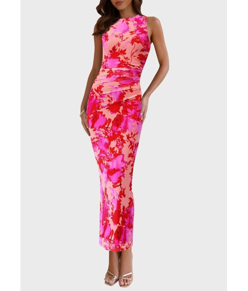 PRETTYGARDEN Wedding Guest Dresses for Women 2025 Summer Spring Floral Bodycon Sleeveless Mesh Maxi Long Dress
