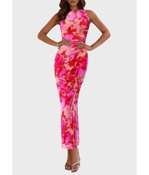 PRETTYGARDEN Wedding Guest Dresses for Women 2025 Summer Spring Floral Bodycon Sleeveless Mesh Maxi Long Dress