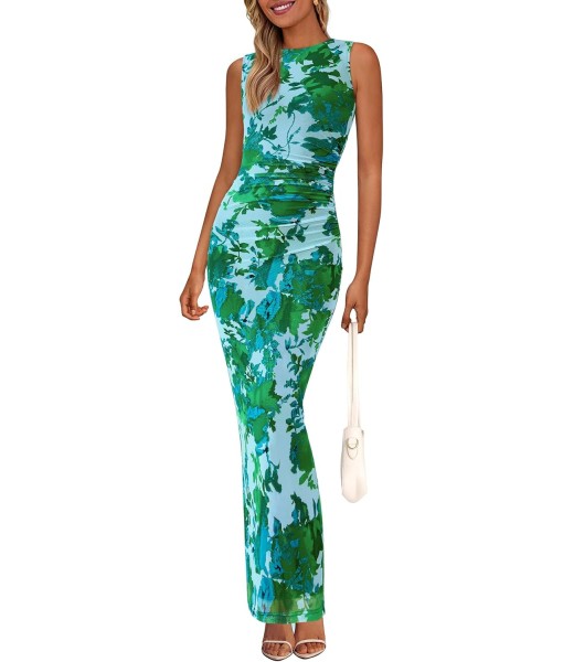 PRETTYGARDEN Wedding Guest Dresses for Women 2025 Summer Spring Floral Bodycon Sleeveless Mesh Maxi Long Dress