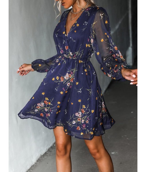 CUPSHE Women's Mini Dresses Casual Spring V Neck Chiffon Long Peasant Sleeves Flowy Summer Dress