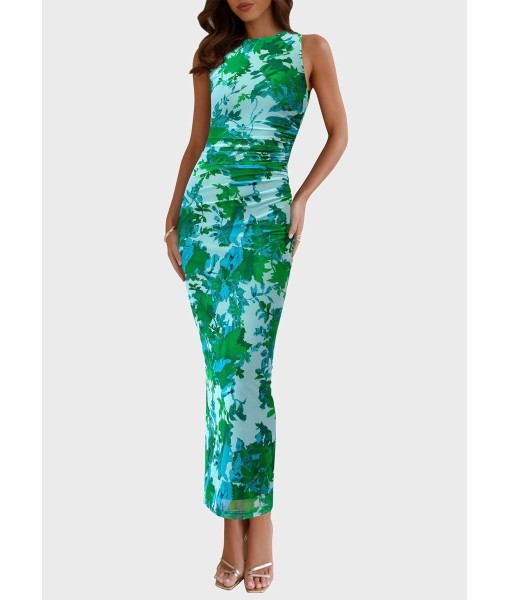 PRETTYGARDEN Wedding Guest Dresses for Women 2025 Summer Spring Floral Bodycon Sleeveless Mesh Maxi Long Dress
