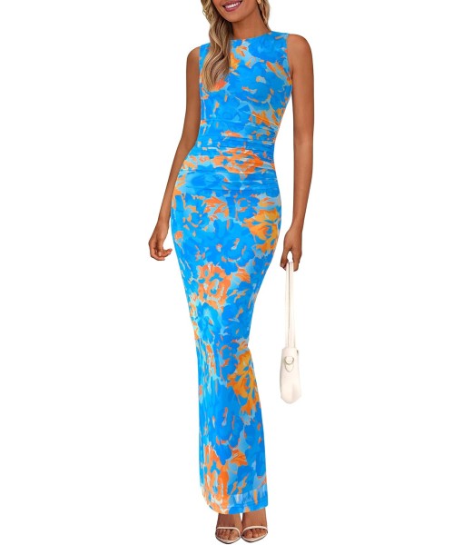 PRETTYGARDEN Wedding Guest Dresses for Women 2025 Summer Spring Floral Bodycon Sleeveless Mesh Maxi Long Dress