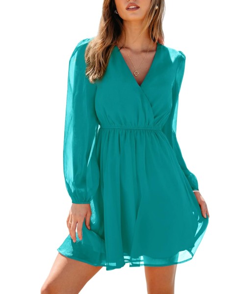 CUPSHE Women's Mini Dresses Casual Spring V Neck Chiffon Long Peasant Sleeves Flowy Summer Dress