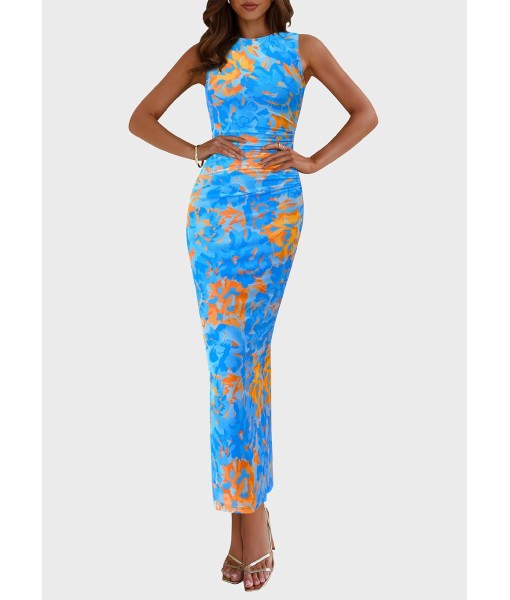 PRETTYGARDEN Wedding Guest Dresses for Women 2025 Summer Spring Floral Bodycon Sleeveless Mesh Maxi Long Dress