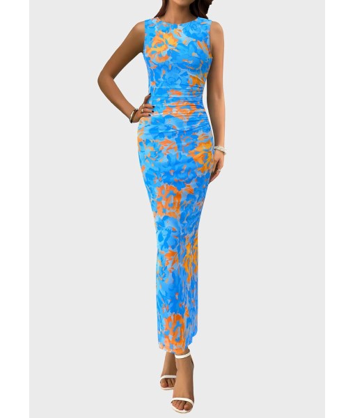 PRETTYGARDEN Wedding Guest Dresses for Women 2025 Summer Spring Floral Bodycon Sleeveless Mesh Maxi Long Dress
