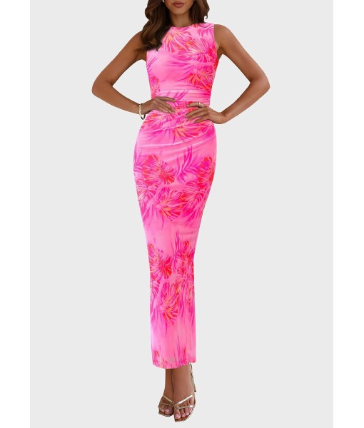 PRETTYGARDEN Wedding Guest Dresses for Women 2025 Summer Spring Floral Bodycon Sleeveless Mesh Maxi Long Dress
