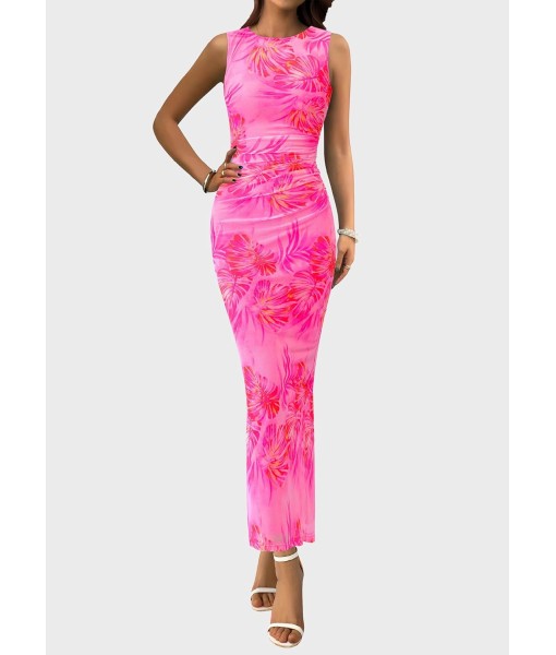 PRETTYGARDEN Wedding Guest Dresses for Women 2025 Summer Spring Floral Bodycon Sleeveless Mesh Maxi Long Dress