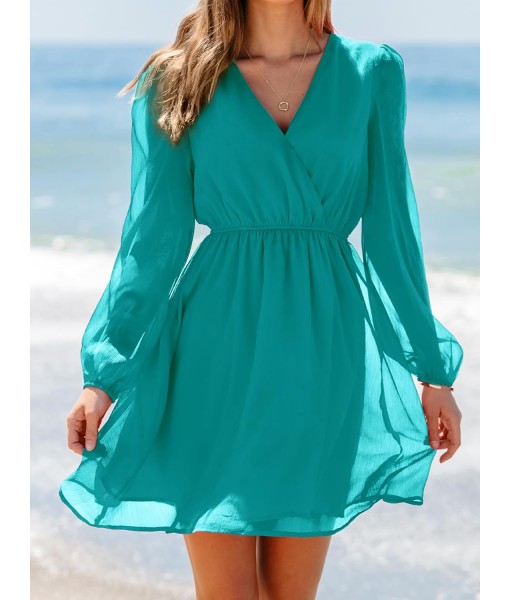 CUPSHE Women's Mini Dresses Casual Spring V Neck Chiffon Long Peasant Sleeves Flowy Summer Dress