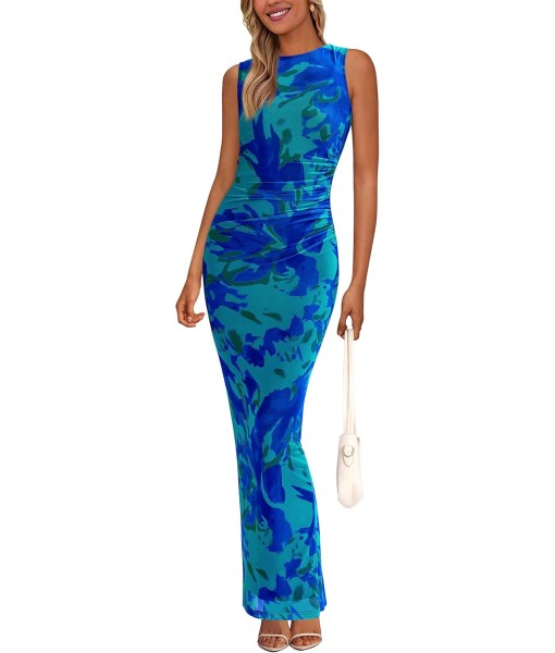 PRETTYGARDEN Wedding Guest Dresses for Women 2025 Summer Spring Floral Bodycon Sleeveless Mesh Maxi Long Dress