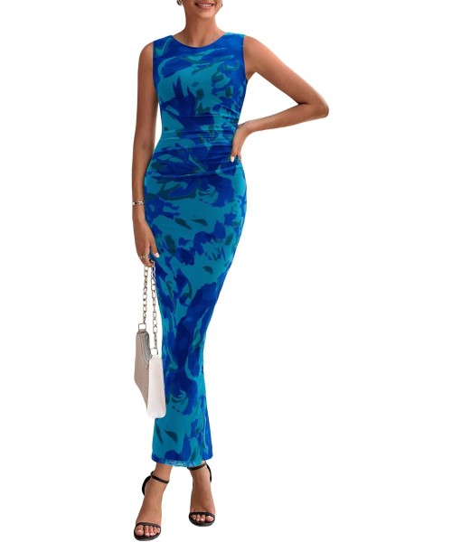 PRETTYGARDEN Wedding Guest Dresses for Women 2025 Summer Spring Floral Bodycon Sleeveless Mesh Maxi Long Dress