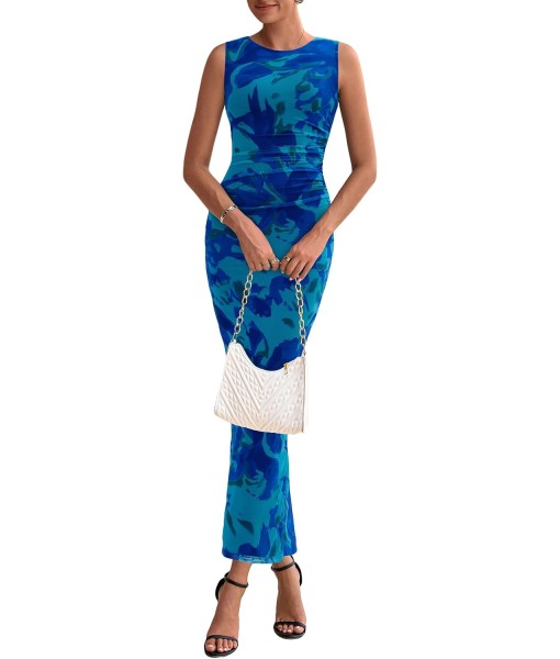 PRETTYGARDEN Wedding Guest Dresses for Women 2025 Summer Spring Floral Bodycon Sleeveless Mesh Maxi Long Dress