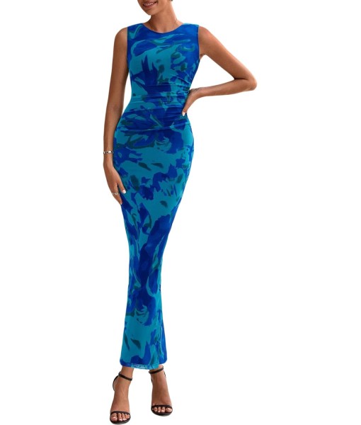 PRETTYGARDEN Wedding Guest Dresses for Women 2025 Summer Spring Floral Bodycon Sleeveless Mesh Maxi Long Dress
