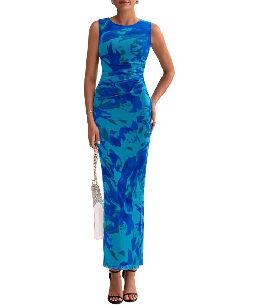 PRETTYGARDEN Wedding Guest Dresses for Women 2025 Summer Spring Floral Bodycon Sleeveless Mesh Maxi Long Dress