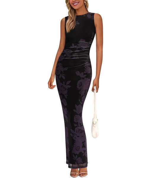 PRETTYGARDEN Wedding Guest Dresses for Women 2025 Summer Spring Floral Bodycon Sleeveless Mesh Maxi Long Dress