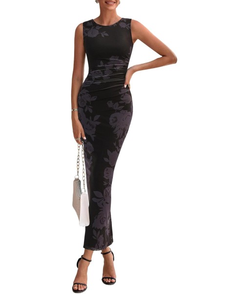 PRETTYGARDEN Wedding Guest Dresses for Women 2025 Summer Spring Floral Bodycon Sleeveless Mesh Maxi Long Dress