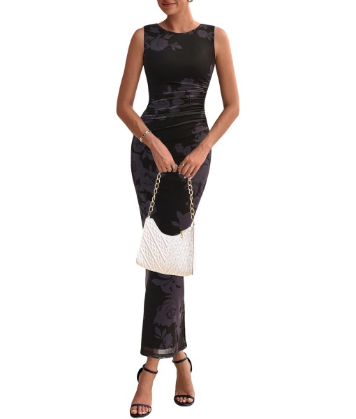 PRETTYGARDEN Wedding Guest Dresses for Women 2025 Summer Spring Floral Bodycon Sleeveless Mesh Maxi Long Dress