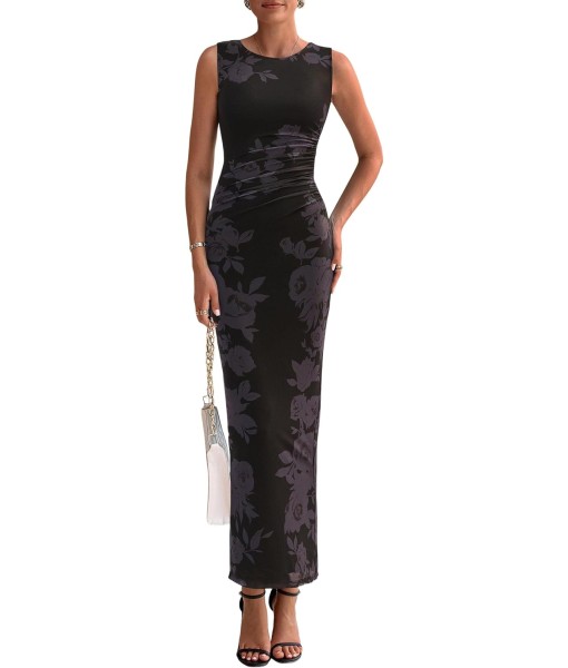 PRETTYGARDEN Wedding Guest Dresses for Women 2025 Summer Spring Floral Bodycon Sleeveless Mesh Maxi Long Dress