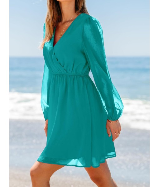 CUPSHE Women's Mini Dresses Casual Spring V Neck Chiffon Long Peasant Sleeves Flowy Summer Dress
