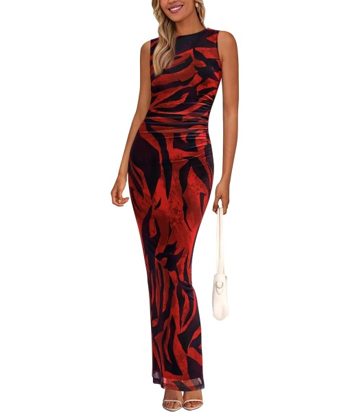 PRETTYGARDEN Wedding Guest Dresses for Women 2025 Summer Spring Floral Bodycon Sleeveless Mesh Maxi Long Dress