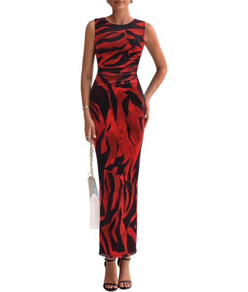 PRETTYGARDEN Wedding Guest Dresses for Women 2025 Summer Spring Floral Bodycon Sleeveless Mesh Maxi Long Dress