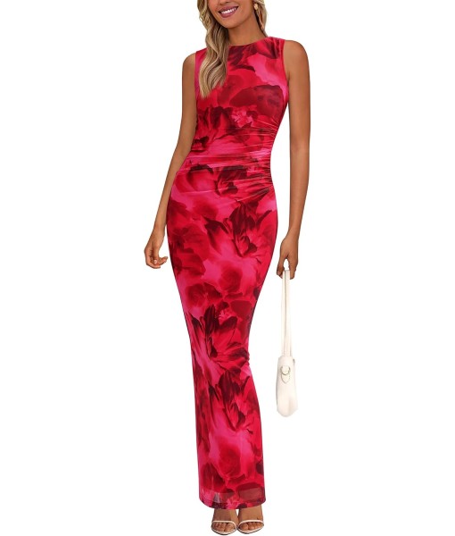 PRETTYGARDEN Wedding Guest Dresses for Women 2025 Summer Spring Floral Bodycon Sleeveless Mesh Maxi Long Dress