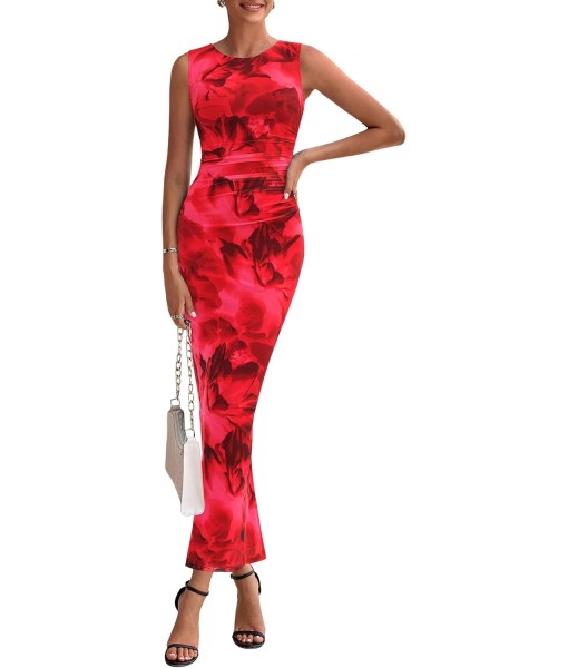 PRETTYGARDEN Wedding Guest Dresses for Women 2025 Summer Spring Floral Bodycon Sleeveless Mesh Maxi Long Dress