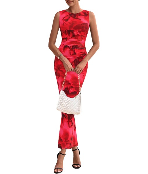 PRETTYGARDEN Wedding Guest Dresses for Women 2025 Summer Spring Floral Bodycon Sleeveless Mesh Maxi Long Dress