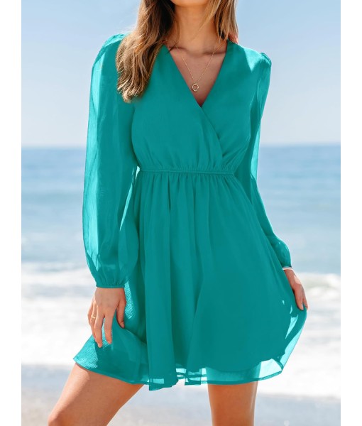 CUPSHE Women's Mini Dresses Casual Spring V Neck Chiffon Long Peasant Sleeves Flowy Summer Dress