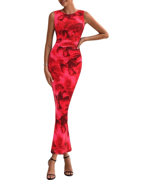 PRETTYGARDEN Wedding Guest Dresses for Women 2025 Summer Spring Floral Bodycon Sleeveless Mesh Maxi Long Dress
