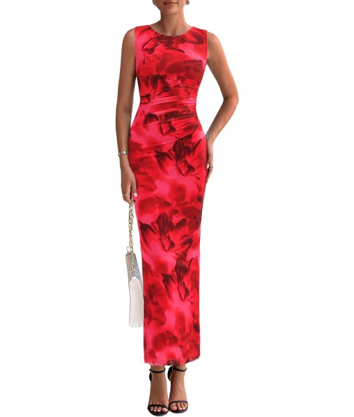 PRETTYGARDEN Wedding Guest Dresses for Women 2025 Summer Spring Floral Bodycon Sleeveless Mesh Maxi Long Dress