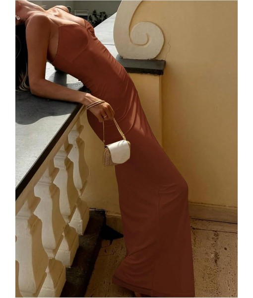 SOLY HUX Women's Maxi Dress V Neck Spaghetti Strap Bodycon Long Cami Dresses