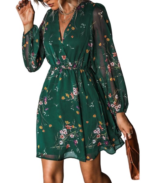 CUPSHE Women's Mini Dresses Casual Spring V Neck Chiffon Long Peasant Sleeves Flowy Summer Dress