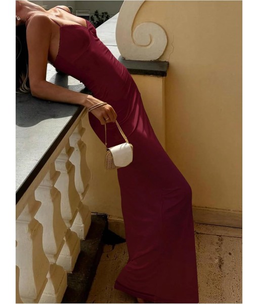 SOLY HUX Women's Maxi Dress V Neck Spaghetti Strap Bodycon Long Cami Dresses