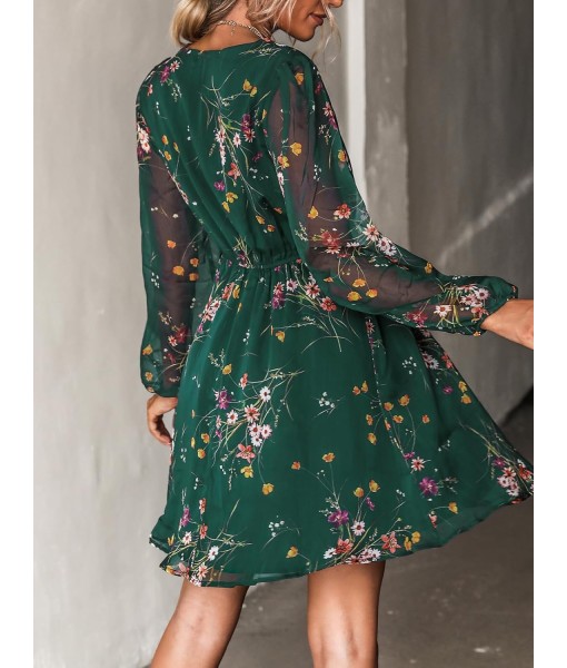 CUPSHE Women's Mini Dresses Casual Spring V Neck Chiffon Long Peasant Sleeves Flowy Summer Dress