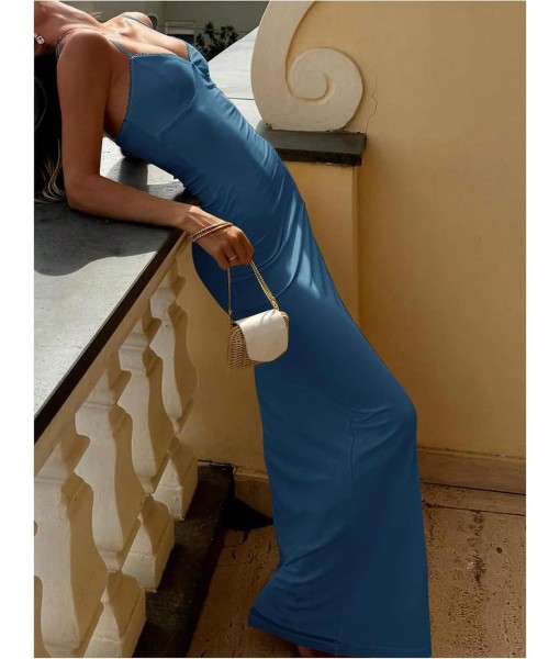 SOLY HUX Women's Maxi Dress V Neck Spaghetti Strap Bodycon Long Cami Dresses