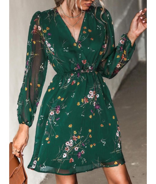 CUPSHE Women's Mini Dresses Casual Spring V Neck Chiffon Long Peasant Sleeves Flowy Summer Dress